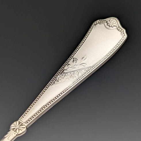 Around 1890 English antique silver plate jam spoon pair in case